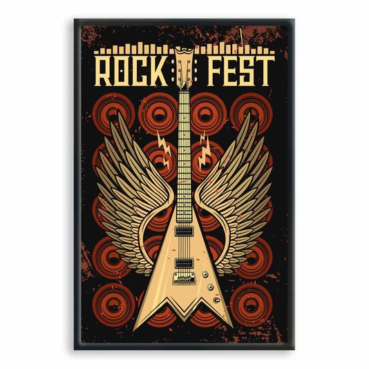 Quadro Decorativo Rock And Roll Fest Guitarra Com Asas