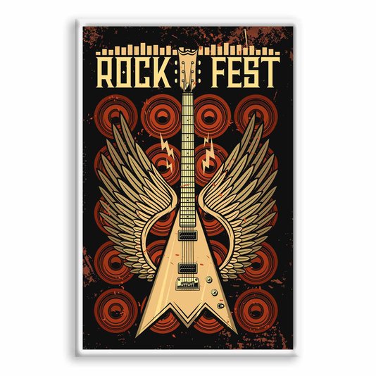 Quadro Decorativo Rock And Roll Fest Guitarra Com Asas