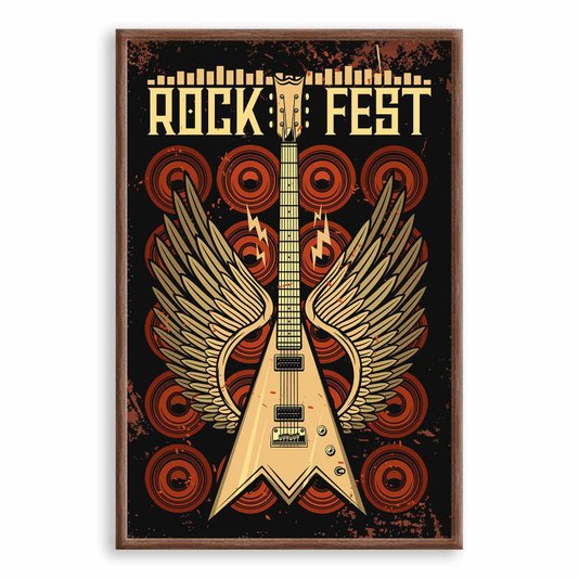 Quadro Decorativo Rock And Roll Fest Guitarra Com Asas