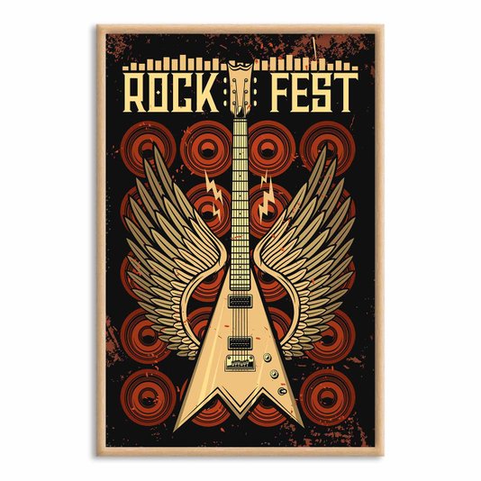 Quadro Decorativo Rock And Roll Fest Guitarra Com Asas