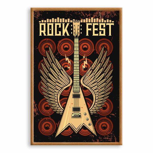 Quadro Decorativo Rock And Roll Fest Guitarra Com Asas