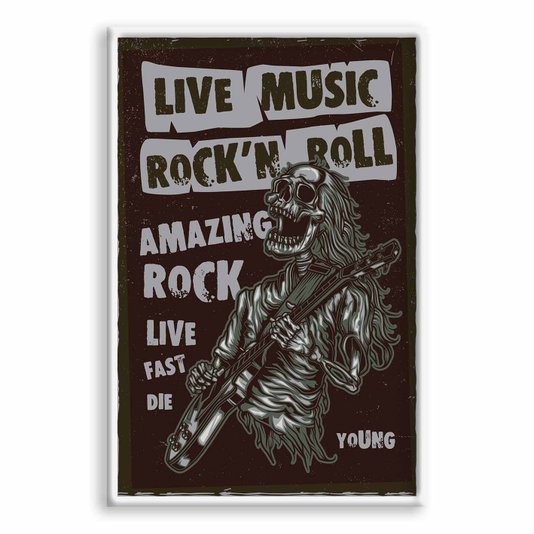 Quadro Decorativo Rock And Roll Live Music Esqueleto