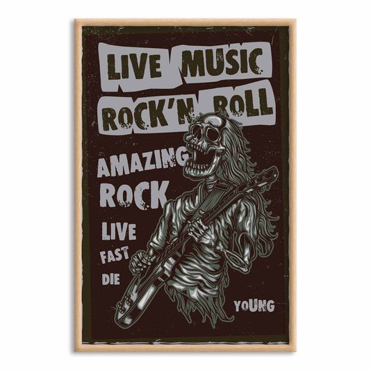 Quadro Decorativo Rock And Roll Live Music Esqueleto