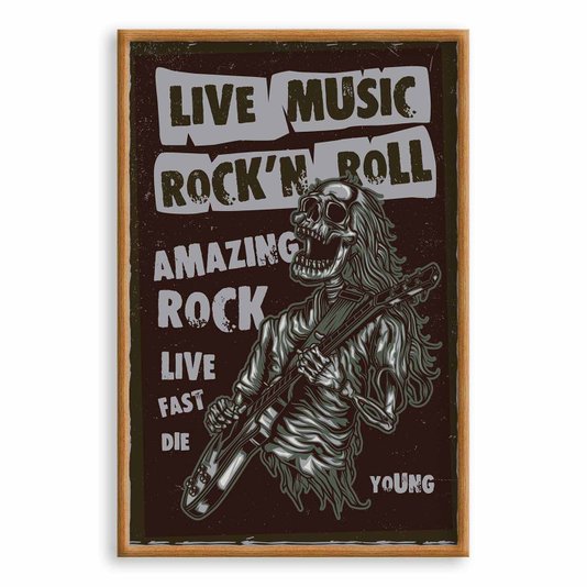 Quadro Decorativo Rock And Roll Live Music Esqueleto