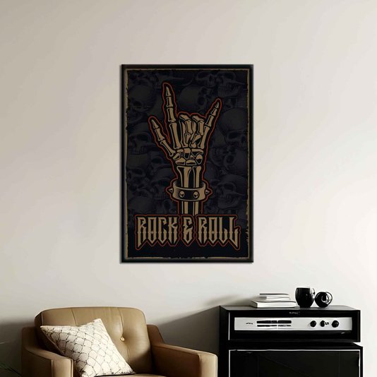 Quadro Decorativo Rock And Roll Mão Esqueleto