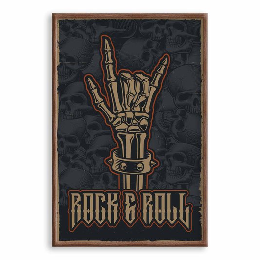 Quadro Decorativo Rock And Roll Mão Esqueleto