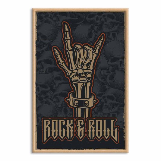 Quadro Decorativo Rock And Roll Mão Esqueleto