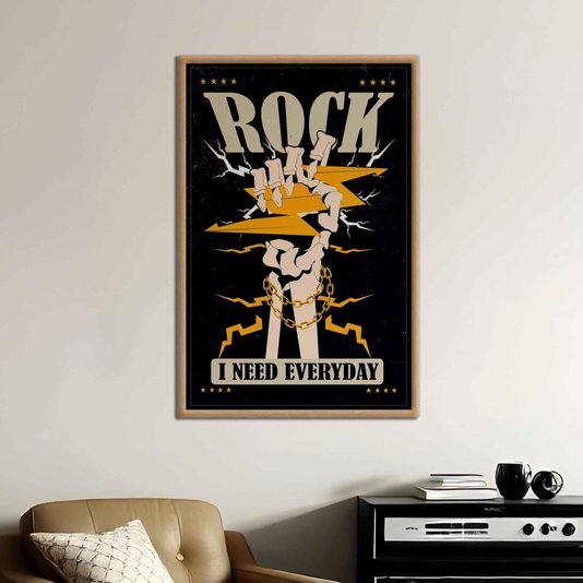 Quadro Decorativo Rock And Roll Mão Esqueleto Com Raio