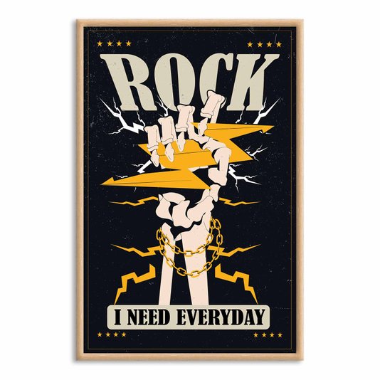 Quadro Decorativo Rock And Roll Mão Esqueleto Com Raio