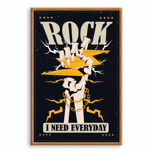 Quadro Decorativo Rock And Roll Mão Esqueleto Com Raio