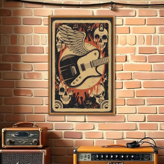 Quadro Decorativo Rock And Roll Vintage Guitarra