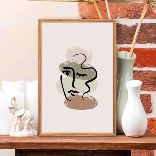 Quadro Decorativo Rosto Abstrato Minimalista Estilo Japandi