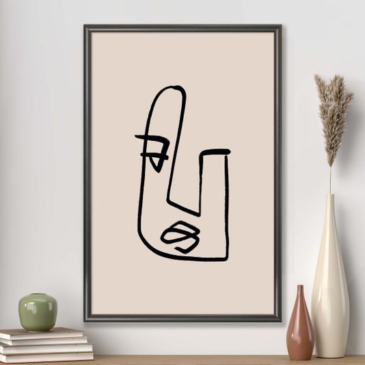 Quadro Decorativo Rosto Com Linhas Abstratas E Minimalistas Estilo Japandi