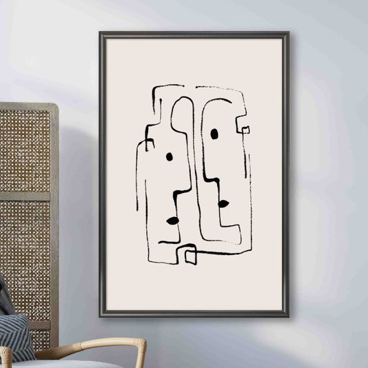 Quadro Decorativo Rostos Abstratos Minimalistas Estilo Japandi