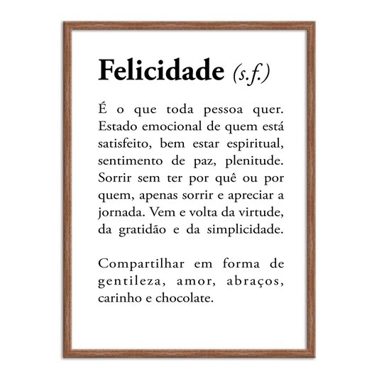 Quadro Decorativo Significado da Palavra Felicidade