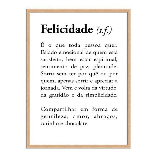 Quadro Decorativo Significado da Palavra Felicidade