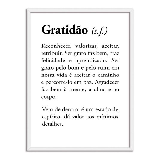 Quadro Decorativo Significado da Palavra Gratidão