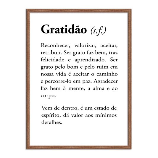 Quadro Decorativo Significado da Palavra Gratidão