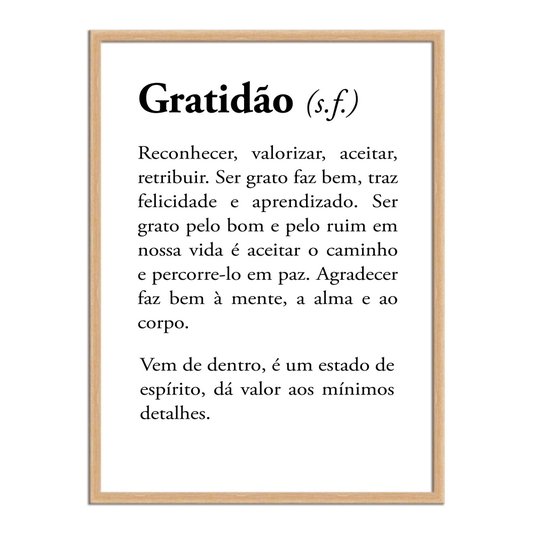 Quadro Decorativo Significado da Palavra Gratidão