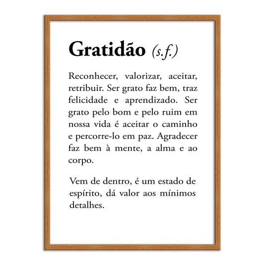 Quadro Decorativo Significado da Palavra Gratidão