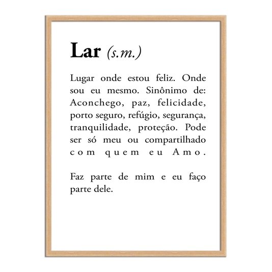Quadro Decorativo Significado da Palavra Lar