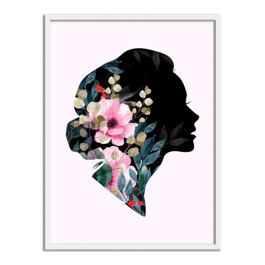 Quadro Decorativo Silhueta de Mulher com Flores