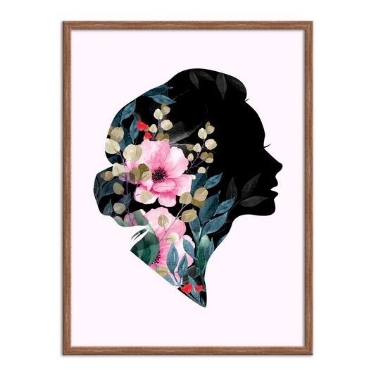 Quadro Decorativo Silhueta de Mulher com Flores