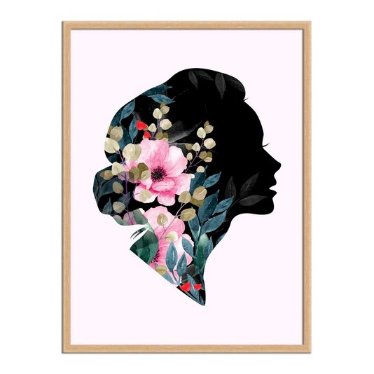 Quadro Decorativo Silhueta de Mulher com Flores