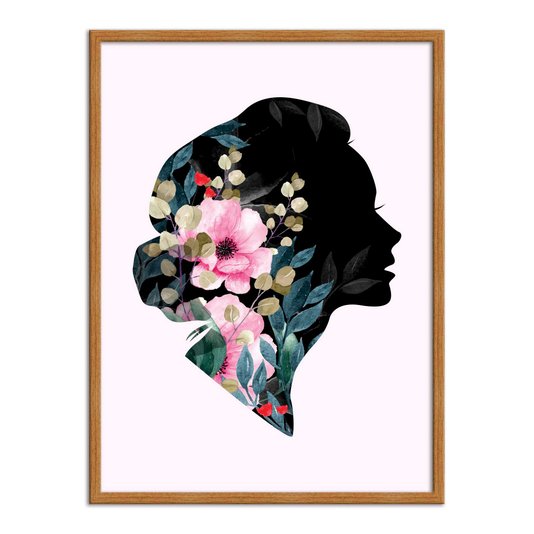 Quadro Decorativo Silhueta de Mulher com Flores