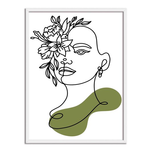 Quadro Decorativo Silhueta Rosto Com Flores Verdes