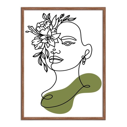 Quadro Decorativo Silhueta Rosto Com Flores Verdes