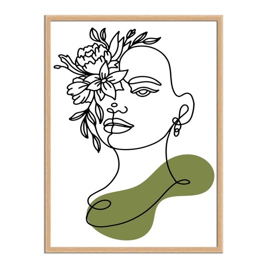 Quadro Decorativo Silhueta Rosto Com Flores Verdes