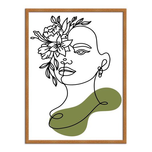 Quadro Decorativo Silhueta Rosto Com Flores Verdes