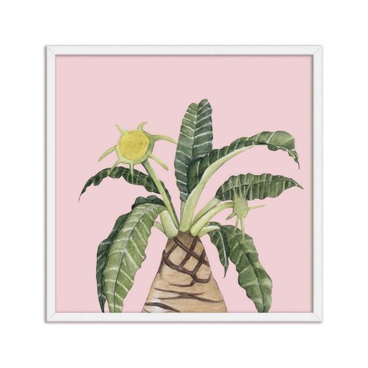 Quadro Decorativo Suculenta Folhas e Flor Fundo Rosa Q3190_1