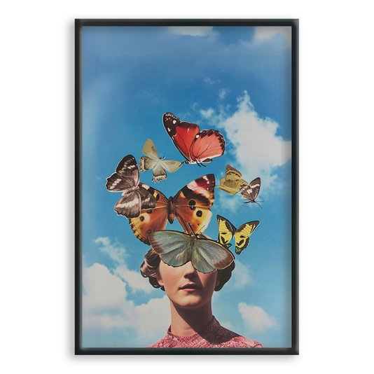 Quadro Decorativo Surrealista Mulher Com Borboletas