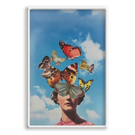 Quadro Decorativo Surrealista Mulher Com Borboletas