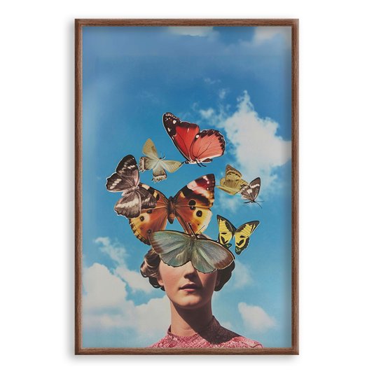 Quadro Decorativo Surrealista Mulher Com Borboletas