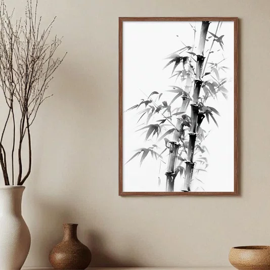 Quadro Decorativo Take Arte de Bambu no Estilo Sumiê
