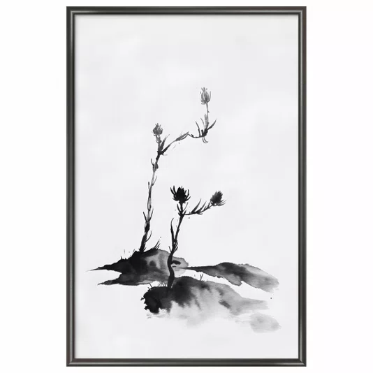 Quadro Decorativo Tsubomi Pintura de Botões de Flores no Estilo Sumiê