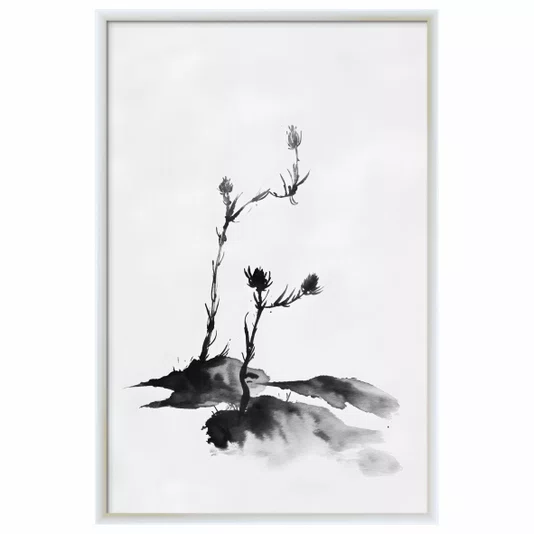 Quadro Decorativo Tsubomi Pintura de Botões de Flores no Estilo Sumiê