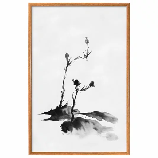 Quadro Decorativo Tsubomi Pintura de Botões de Flores no Estilo Sumiê