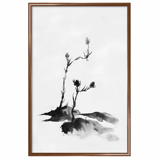 Quadro Decorativo Tsubomi Pintura de Botões de Flores no Estilo Sumiê
