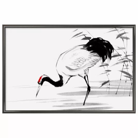 Quadro Decorativo Tsuru Pintura de Grou Japonês no Estilo Sumiê