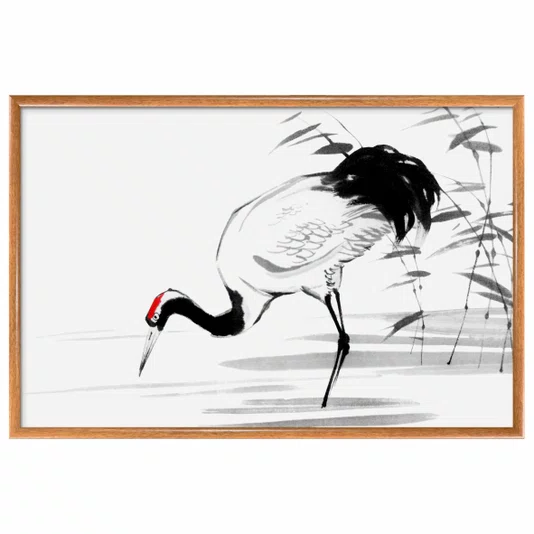 Quadro Decorativo Tsuru Pintura de Grou Japonês no Estilo Sumiê