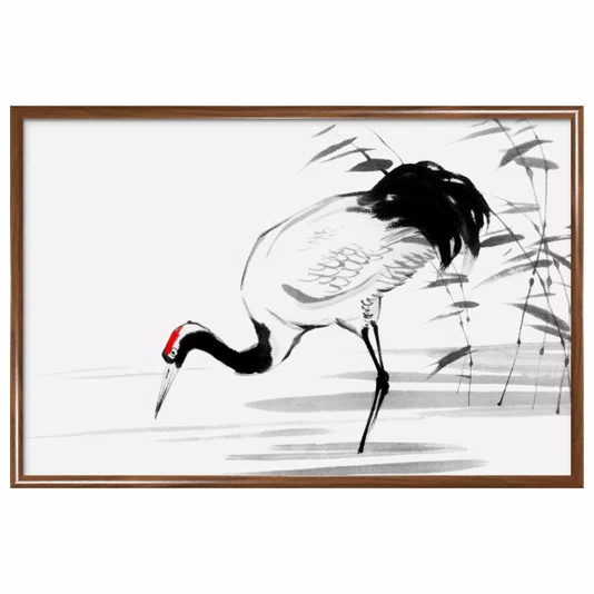 Quadro Decorativo Tsuru Pintura de Grou Japonês no Estilo Sumiê