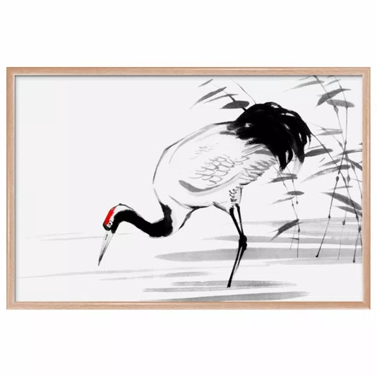 Quadro Decorativo Tsuru Pintura de Grou Japonês no Estilo Sumiê