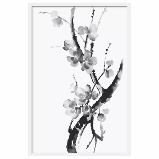 Quadro decorativo Ume Pintura de Amexeira no Estilo Sumiê