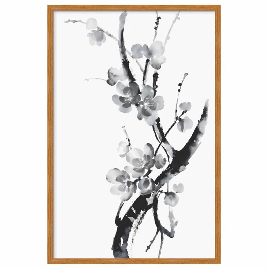 Quadro decorativo Ume Pintura de Amexeira no Estilo Sumiê