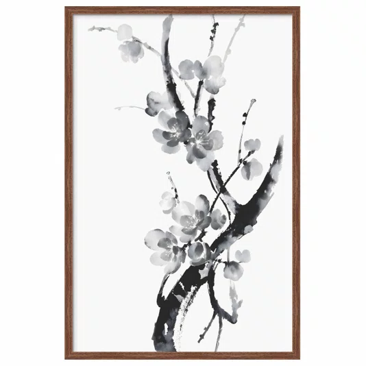 Quadro decorativo Ume Pintura de Amexeira no Estilo Sumiê