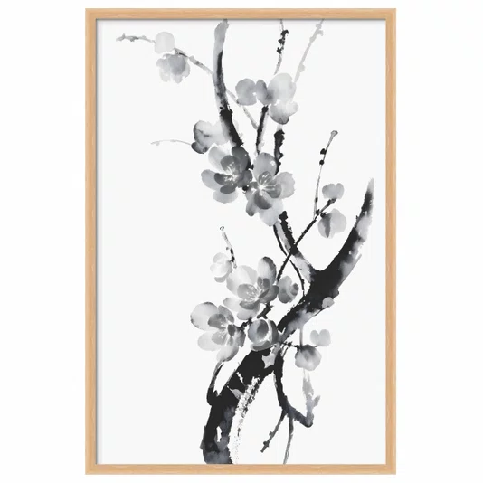 Quadro decorativo Ume Pintura de Amexeira no Estilo Sumiê